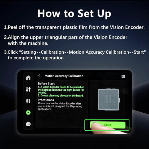 How to set up Vision Encoder Plate for Bambu Lab X2D 3D Printer with Sub-50 Micron Motion Accuracy, on-screen calibration steps