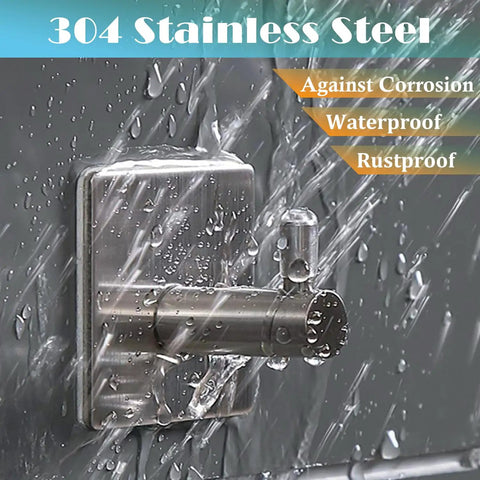 Heavy Duty Sticky Hooks 4 Pack Stainless Steel Wall Hanger Towel Hooks For Bathroom Kitchen Shower Door Closet Cabinet Rustproof Waterproof And Extra Strong Load Bearing No Drill Easy Install with water droplets showing waterproof feature