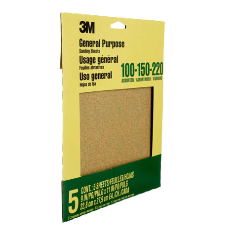 Aluminum Oxide Sandpaper Set 9 By 11 Inch 5 Sheets With Assorted Grit 100 150 220 Pro Grade Heavy Duty Multi Purpose Abrasive Paper For Paint Wood And Metal Hand Or Power Tool Sanding Long Lasting Durable