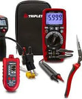 Electrical Essentials 4-Piece Tool Kit With True RMS Digital Multimeter And 3-In-1 Circuit Breaker Finder, shown with tools and case.