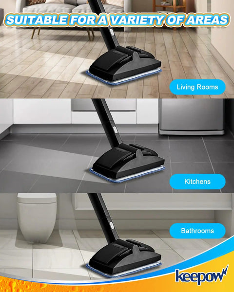 Washable Microfiber Steam Mop Pads For Dupray Neat And Schenley Mops shown cleaning wood, tile, and bathroom floors