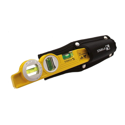 Heavy Duty Torpedo Spirit Level With Knockout Rare Earth Magnet And Carry Bag, solid aluminum body, angled view with vials.