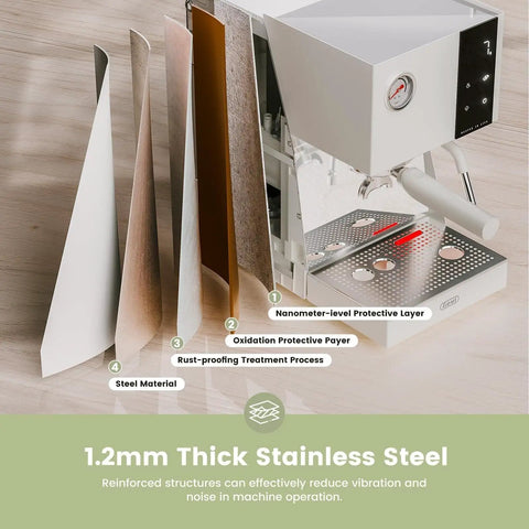Side view of 20 Bar Espresso Machine With 58mm Portafilter And Milk Frother For Cappuccino And Latte With Smart Touch Display