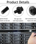 Top Notch Black M6 X 16mm Rack Mount Cage Screws And Nuts Pack For Server Cabinets Features self-contained triangular head screws and nuts.