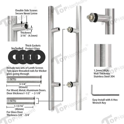 Heavy Duty 304 Stainless Steel Ladder Style Door Pull Handle Built Tough 36 Inch back-to-back handle on glass door