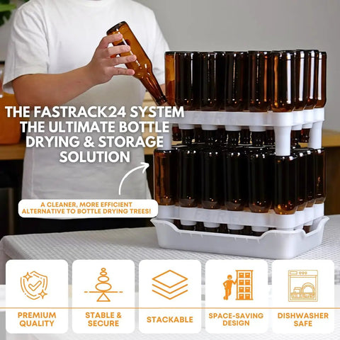 Top Shelf Bottle Drying Rack And Tray Bundle For Homebrewers Holds Sixty Vessels Stackable Dishwasher Safe Stand Keeps Glassware Pristine And Ready For The Next Batch No Sweat Setup