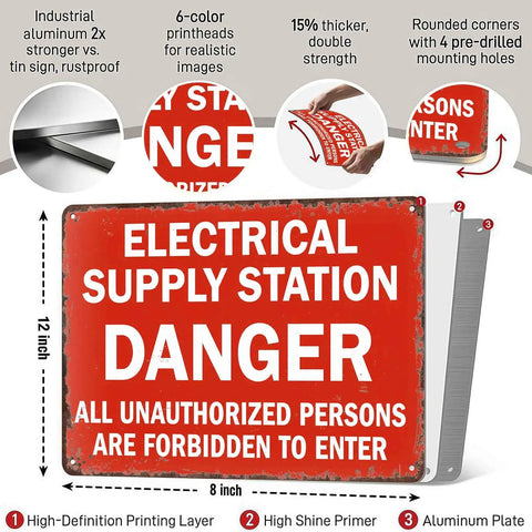 Electrical Supply Station Vintage Metal Wall Art Signs Dope Rust Resistant Aluminum For Indoor Outdoor Decor In Kitchens Garages Patios And More For Home And Office Decor, 8x12, red