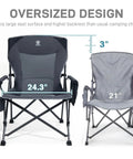 Oversized Folding Camping Chair For Outdoors with 24.3-inch seat, high back, and side pockets next to smaller chair for comparison.