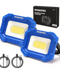 Beast Mode Brightness Rechargeable Magnetic LED Work Light With Stand, Portable 2000LM COB Flood Light, dual pack with cables