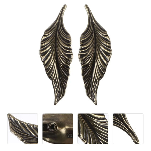 Antique Zinc Alloy Leaf Cabinet Handle Set, Vintage Style Leaf Drawer Pulls, 2 Pack Decorative Door Handles, close-up details