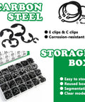 Must Have Snap Ring Kit 900Pcs E Clips And C Clips Assortment Set in carbon steel storage box