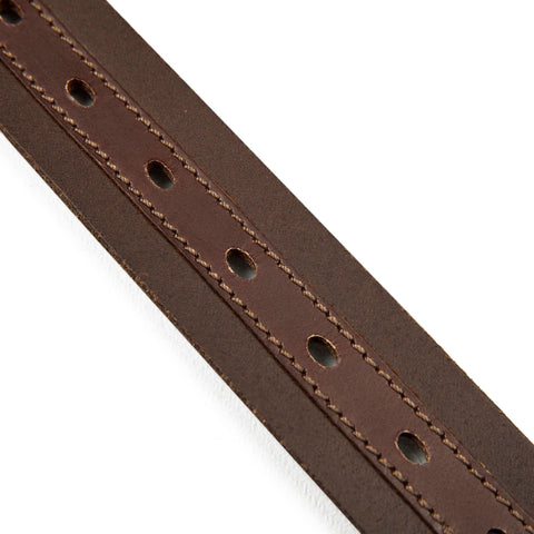 Rugged Harness Leather Belt With Reinforced Holes And Durable Buckle Hand Tacked Construction In Rich Brown XL Size For Everyday Wear And Long Lasting Style