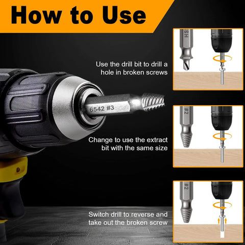 How to use Pro Grade Heavy Duty Damaged Screw Extractor Set With 65HRC HSS 6542 Material Upgraded Removal Tool Kit And 3 Twist Drill Bits