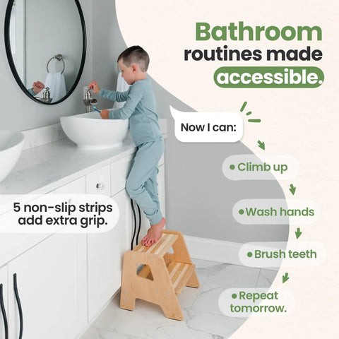 Rock Solid Wooden Toddler Step Stool For Bathroom Sink And Kitchen Counter Helper With Protective Varnish Heavy Duty Adult Load Limit And Dead Simple Assembly Setup