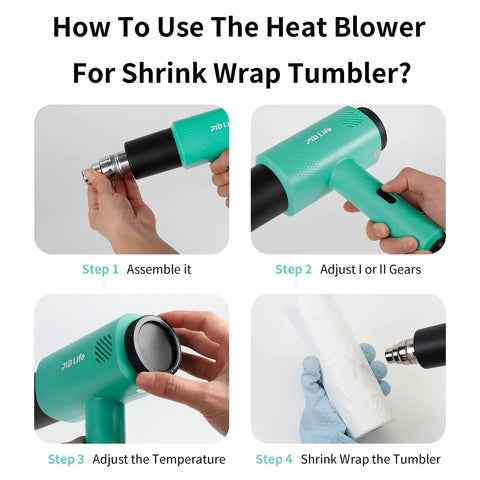 Mint Green Heat Blower Gun With Foldable Handle For Sublimation Blanks And Shrink Wrap Film, 110V 1300W Hot Air Gun tutorial steps