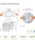 Product specification for Three Inch LED Recessed Light Canless Wafer Round Slim Panel, Dimmable Ultra Thin Ceiling Fixture With J Box