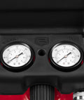 Close-up of gauges showing pressure readings on the Smooth Operator 33 Gallon Air Compressor Delivers 175 PSI.