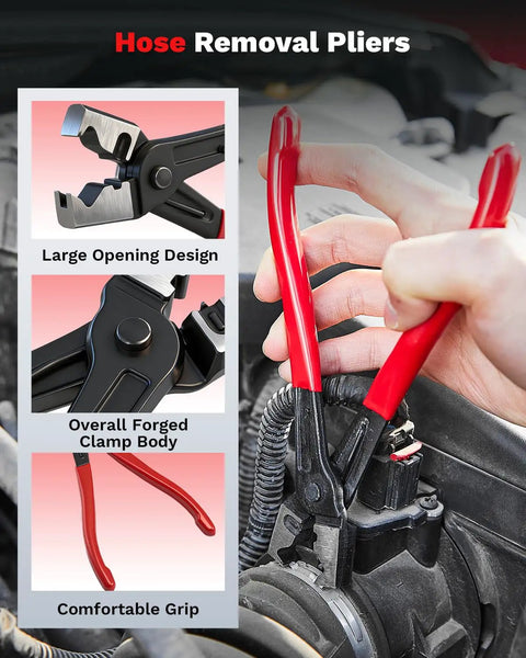 Electrical Disconnect Pliers And Connector Removal Tool Kit For DIY Car Care 5 Piece Automotive Hose Clamp Set in use
