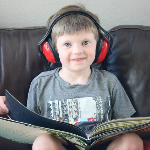 Child wearing Tough As Nails Hearing Protection Earmuffs With Adjustable Headband And Rugged Polypropylene Headstrap ABS Earcups