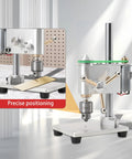 Straight Up Hella Precise Mini Bench Drill Micro Drilling Machine With Adjustable Speed Adapter For Diy Furniture Woodworking Plastics Aluminum And Composite Panels, showing precise positioning and 0.3-4mm chuck.