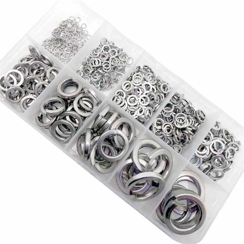 930 Pieces Stainless Steel Split Lock Washer Assortment Kit M1.6 Through M12 304 A2 Grade With Elastic Gasket Box Keep Nuts And Bolts From Loosening Under Vibration And Torque Go To Auto And DIY Hardware Set, organized compartments