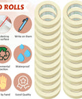 30 Rolls Masking Tape Bulk 55 Yards Each For Classroom Labeling Crafts Office School Projects Super Handy Easy Tear And Clean Removal Beige White 1 Inch General Purpose Tape arranged vertically with features.