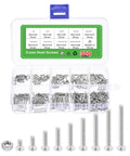 Premium 304 Stainless Steel Phillips Pan Head Machine Screws Assortment 300 Pcs in organized clear case with various sizes.