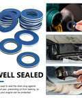 Oil Drain Plug Gasket Set 24 Pcs M12 Aluminum Crush Washers for Toyota Camry RAV4 Tacoma Lexus RX NX Scion TC XB Replacement 9043012031 Leak Proof Seals Kit, blue washers on white