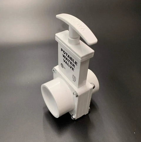 Fresh Water Gate Valve 1-1/2 Inch Spigot To Slip Connection PVC Drain Valve for RVs and Plumbing, white, corrosion resistant, easy install