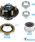 Pro Grade Trailer Idler Hub Assembly Set Of 2 Featuring 5 Lug 4.5 Inch Bolt Pattern, components labeled with measurements.
