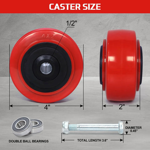 4 Inch Industrial Casters Set Of 4 With Polyurethane On Polyolefin Core Wheels And Double Roller Bearings for heavy duty handling display