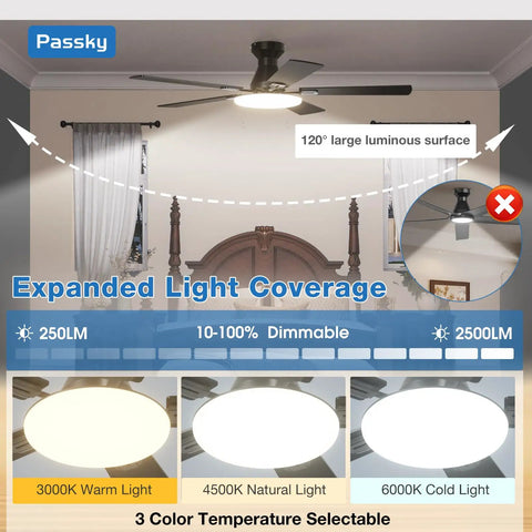 52 Inch Flush Mount Ceiling Fan With Light And Remote Low Profile Black Fan For Bedroom Or Farmhouse with dimmable lighting