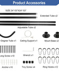 Rock Solid Black Corner Shower Curtain Rod, Adjustable 24 To 53 Inches, L Shaped 90 Degree With Ceiling Support, Includes 12 Ring Hooks, No Slip Installation For A Strong Bathroom Upgrade. Accessories with tubes, mounts, screws, hooks