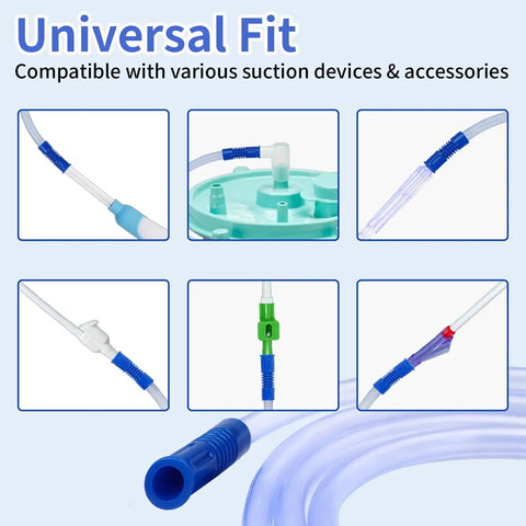 Close-up of 3-Piece 71 Inch Vacuum Suction Hose Set showing various connector options and universal fit details.