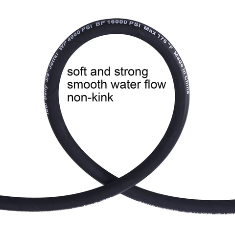8 Ft Pressure Washer Whip Hose With Swivel Adapter Set Three Eighths Inch NPT Workhorse Pro Grade Quick Connect For High PSI Up To 4000, 2.5-5 GPM, 176F Max Temperature, Burst 16000 PSI, Heavy Duty Durable Hose. Black 8 ft pressure washer whip hose, steel-wire braid, non-kink