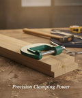 Heavy Duty G Clamps For Woodworking And Welding Use, alloy steel tool securing wood on a workshop bench.