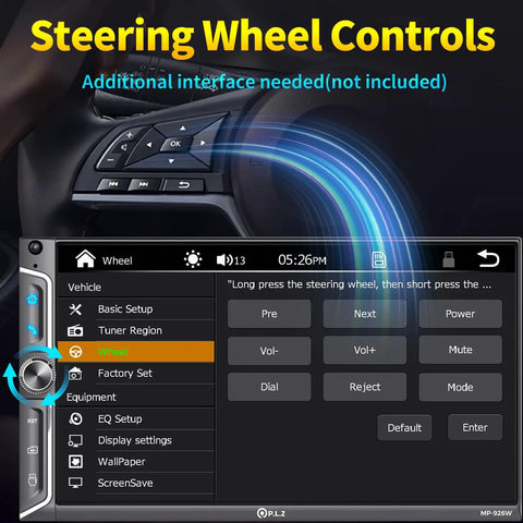 Steering wheel controls interface for Dope 7 Inch Wireless Double Din Car Stereo With Apple CarPlay And Android Auto, shown on screen