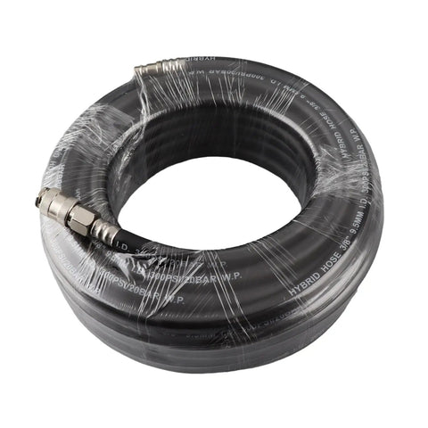 Heavy Duty Flexible Rubber Pneumatic Air Hose Kit 15 Meter Length 900 PSI Burst 5 Piece Compressor Accessory Set With Arrow Storage Case Fittings For Air Compressor Use On Projects Inside Garage Or Shop Top Tier Solid Gear Built To Last Forever coiled black rubber air hose with metal fitting