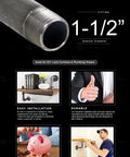 Top Shelf Heavy Duty Carbon Steel Pipe One Point Five Inches By Four Feet Pre Cut Schedule Forty Male Npt Threads for gas air water projects.