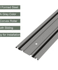 Bottom Track For Bypass Mirror Closet Doors In Gray Metal, 72 Inch Length And Two And Eleven Sixteenths Inch Width, Roll Formed Steel Sliding Door Guide Rail Fits Convex Roller Assemblies, Available In 48 And 60 Inch Lengths.