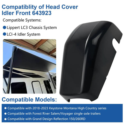 RV Awning End Cap Cover Replacement 643923 Compatible With Lippert Solera Awnings Front Idler and Motor Cover Black