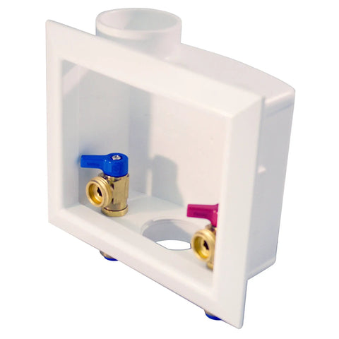 Lead Free Dezincification Resistant Brass Valve Box With 3/4 Inch Male Hose Thread Outlets, Push-To-Connect Design, white frame