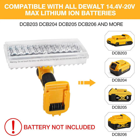 40W LED Work Light With 4200LM Output For Dewalt 20V Battery, cordless spotlight and battery types shown