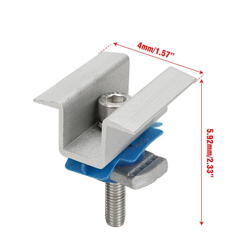 Adjustable Solar Panel Mounting Bracket Clamps Kit For Aluminum Roof Mount Wide Mid Clamps Secure Photovoltaic System Support Nut Bolt Hardware Unistrut Compatible Easy Install For Standard Racks side view with dimensions