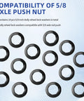 Five Eighth Inch Wheel Lock Washer Set 14 Pcs For Hand Truck Axle Rod Push Nuts displayed on blue background.