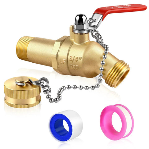 Lead-Free Brass Water Heater Drain Valve With 3/4 In NPT Inlet And 3/4 In GHT Outlet, Full Port High-Flow Tank Drain Valve With 2 In Shank