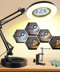 12X Magnifying Glass With Light And Stand For Crafts And Reading, 4.3 Inch HD Lens, 144 LED Brightest Desktop Magnifier Lamp