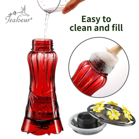 Durable Outdoor Hummingbird Feeder With Six Feeding Ports Built In Ant Moat And Bee Guard 18 Oz Capacity Easy To Clean 360 Degree Viewing