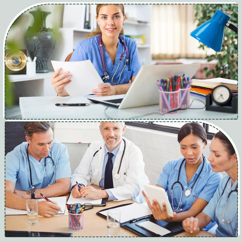 Two groups of medical professionals engaged in work using 12 Piece Funny Emergency Nurse Pens Bulk Retractable Writers With Killer Hospital Vibes Solid Steel Body And Touchscreen Stylus Tip Dope Gotta Have Accessory For Cna Rn Staff Nurse Week Appreciation Gifts.