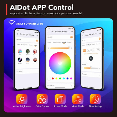 Mobile app interface for Immersive TV LED Backlights With WiFi Control And HDMI 2.0 Sync Box 4K Ambient Lighting For 30 To 65 Inch Screens